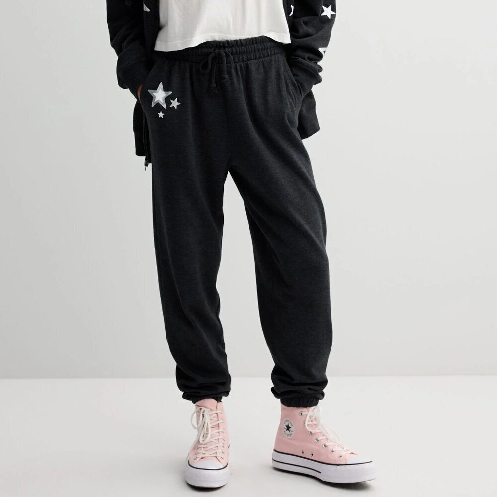 Juniors' SO® Favorite Jogger Color: Black Foil Star Size MEDIUM
